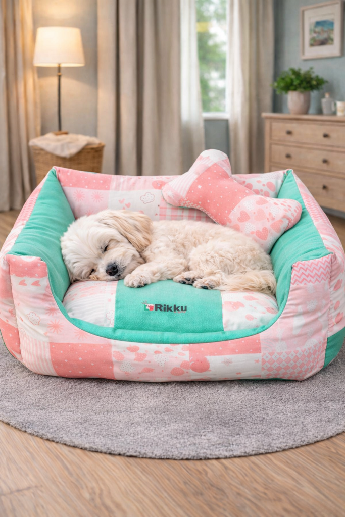 Rikku Guay, CAMITA DESENFUNDABLE ROSA Y MENTA + cojín