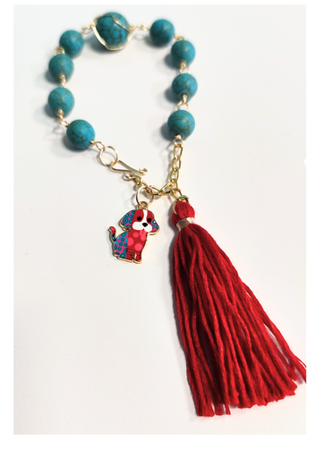Rikku Guay, Pulsera Piedra Natural Turquesa y Dije de Perrito.