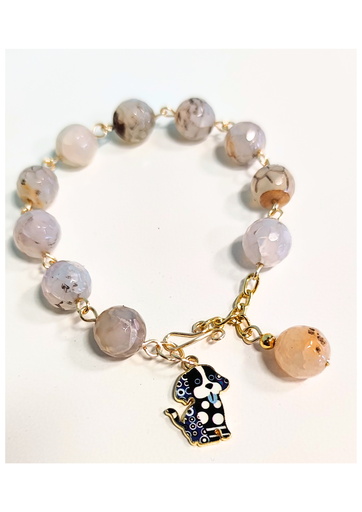 Rikku Guay, Pulsera Piedra Natural Ágata Facetada y Dije de Perrito.